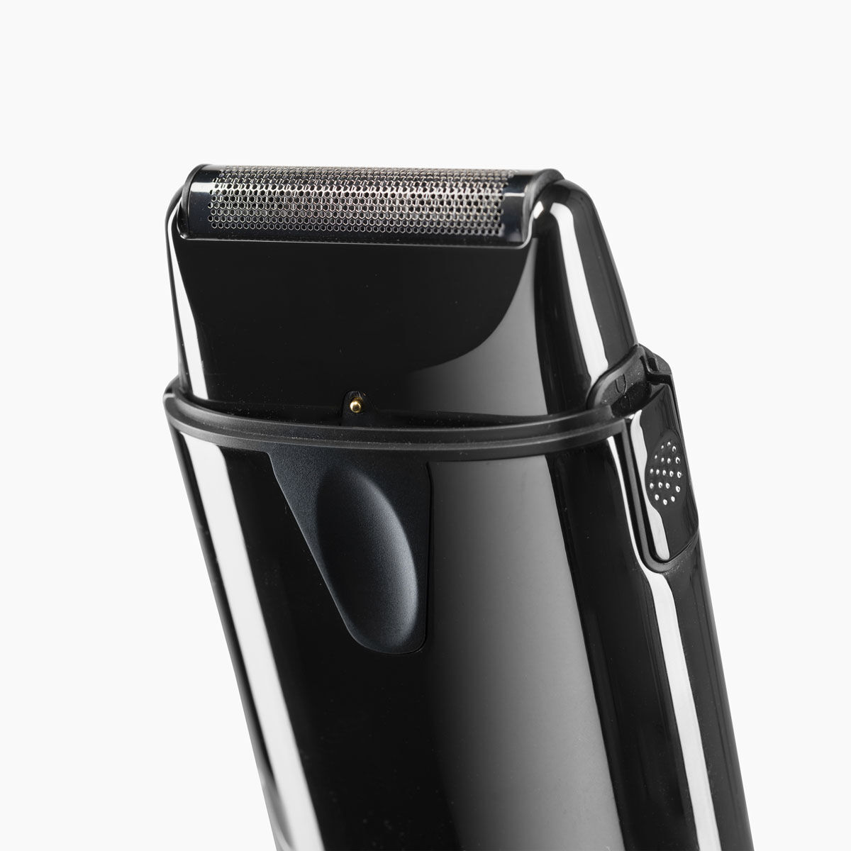 Close up of front showing foil and power switch